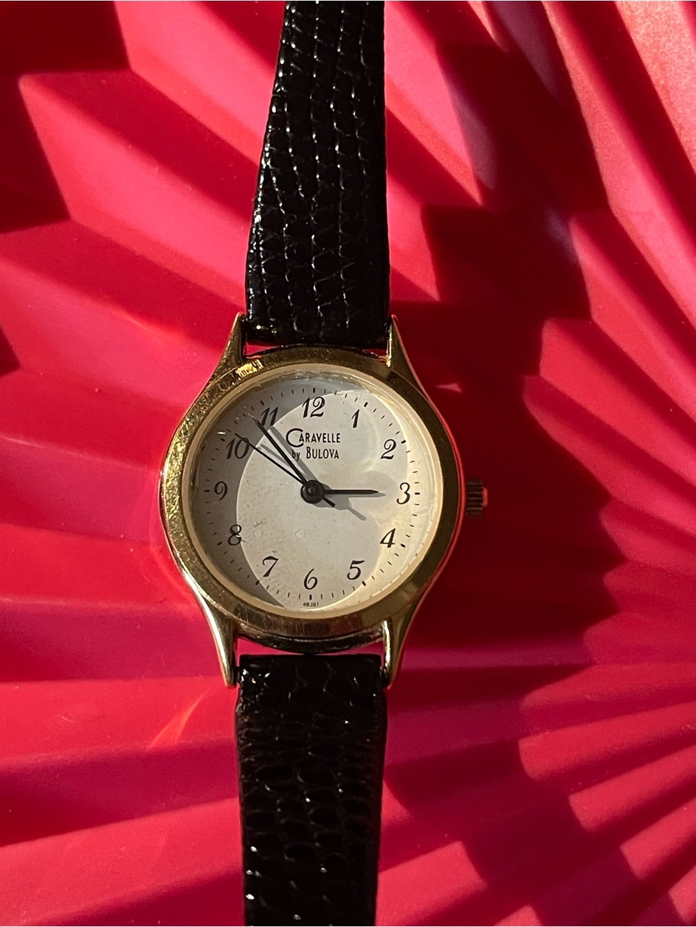 Bulova Gold-Tone Case Black Leather Strap Women's Watch